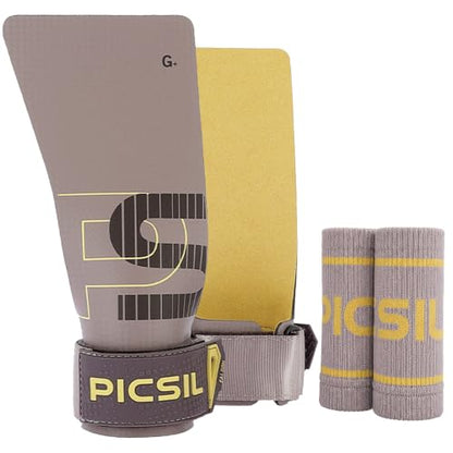 PICSIL Falcon Grips Pack, Carbon Fiber Grips, Use with Chalk | Includes professional grips, wrist wraps, and a carry bag. Ideal for functional fitness, gymnastics, and strength training. - color: Taupe, size: G(S-M)
