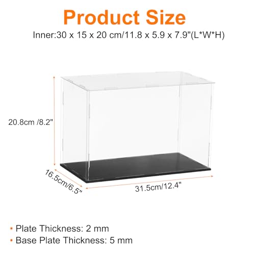 uxcell Acrylic Clear Display Case for Collectibles Self-Assemble Display Clear Boxes with Black Base Dustproof Countertop Storage Box for Collectible Figures 11.8 x 5.9 x 7.9 Inch - size: 11.8 x 5.9 x 7.9 Inch