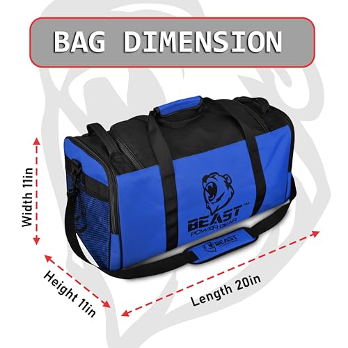 Gym Duffle Bag- Workout, Boxing, MMA, Sports Bag with Shoes Compartment and Adjustable Shoulder Strap for Men and Women (Blue/Black) - color: Blue/Black