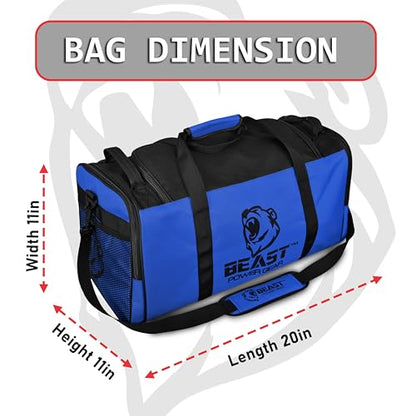 Gym Duffle Bag- Workout, Boxing, MMA, Sports Bag with Shoes Compartment and Adjustable Shoulder Strap for Men and Women (Blue/Black) - color: Blue/Black
