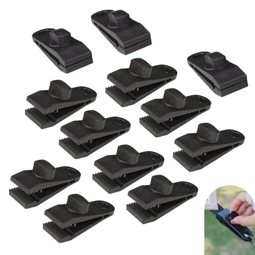 12 PCS Car Cover Windproof Clip, Inverted Tooth Design Non-Slip Bite Tent Clamp with Adjustable Buckle, Portable Outdoor Wind Rope Fixing Bracket, for Most Cars Awning Fasteners (Black) - size: 12 PCS