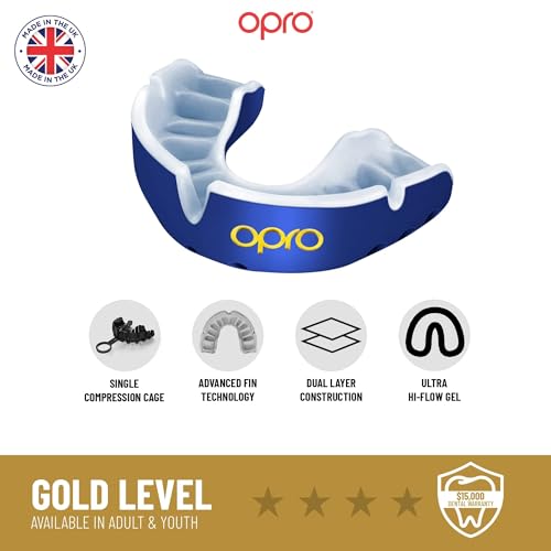 OPRO Gold Level Moldable Mouth Guard with Strap Premium Fit Adult & Kids Boxing Mouthguard for Football & Impact Sports, Self-Fit Mouth Guard for Sports, MMA & Hockey - Includes Case