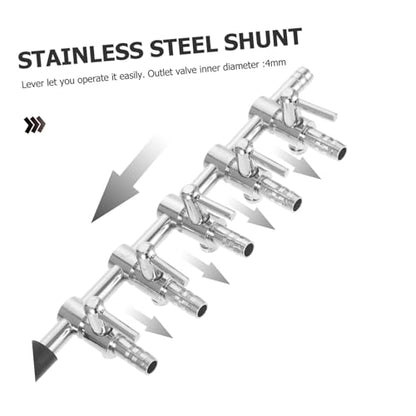 Stainless Steel Distributor with Flow Control Lever Way Splitter Tap for Aquarium Air Pump Easy Operation Compatible with Tubing Silver Finish