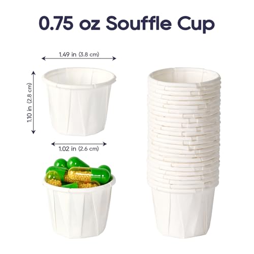 LITOPAK 500 Pack 0.75 oz Disposable Paper Souffle Medicine Cups, 3/4 oz Sample Cups for Tasting Pills, Food Dessert Services, and Condiments - style: White-0.75oz-500