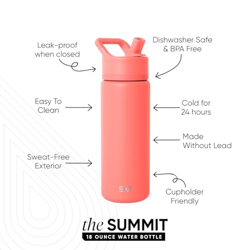 Simple Modern Insulated Water Bottle with Straw | 18oz | Coral - color: -Honolulu, style: 18oz