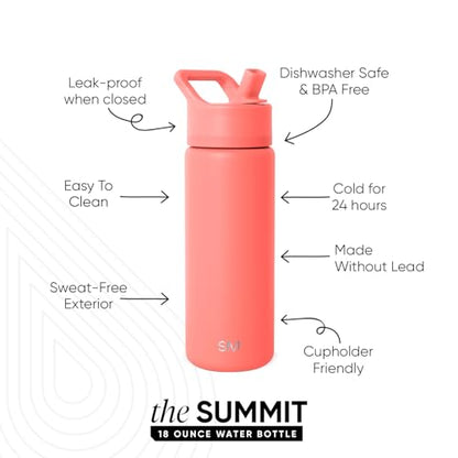 Simple Modern Insulated Water Bottle with Straw | 18oz | Coral - color: -Honolulu, style: 18oz