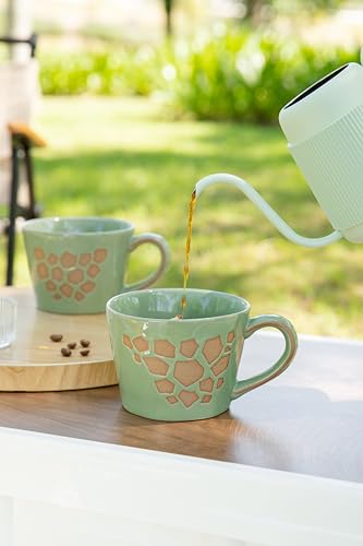 DIHOclub Giraffe Coffee Cup Ceramic 3D Wild Animal Inside Mug,Cute Cartoon Handmade Figurine Mugs,Holiday and Birthday Gift for Coffee Milk Tea Lovers,12 OZ(Green Giraffe) - color: Green Giraffe