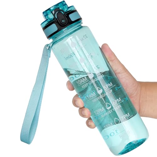 OLDLEY Water Bottle, 32oz Motivational Sports Water Bottle with Time Marker - Times to Drink - Tritan, BPA Free, Wide Mouth Leakproof,Surfer - color: Surfer, size: 32 Ounces