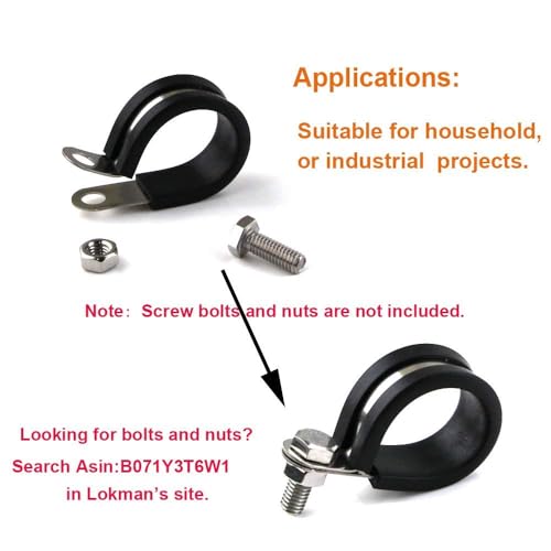 LOKMAN 20 Pack 1/4 Inch Stainless Steel Cable Clamp, Rubber Cushioned Insulated Clamp, Metal Tube Holder for Tube, Pipe or Wire Cord Installation