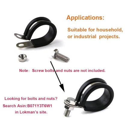LOKMAN 20 Pack 1/4 Inch Stainless Steel Cable Clamp, Rubber Cushioned Insulated Clamp, Metal Tube Holder for Tube, Pipe or Wire Cord Installation