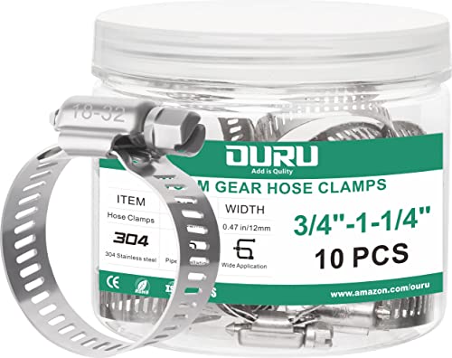 10PCS Hose Clamps Stainless Steel Adjustable 3/4"–1-1/4"(18-32mm) Worm Gear Hose Clamp, Heavy Duty Metal Small Hose Clamps for Automotive, Pipe, Radiator Plumbing, Fuel Line - size: 3/4"-1-1/4"(18-32mm)
