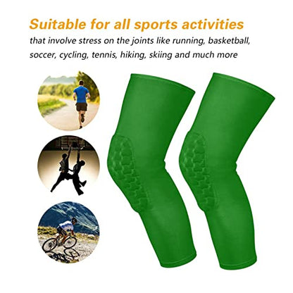 Green Sports Knee Pads Youth Volleyball Basketball Knee Pads Long Leg Sleeves Braces Compression Wrestling Knee Pads for Boys Girls Football Dance Yoga - color: Green