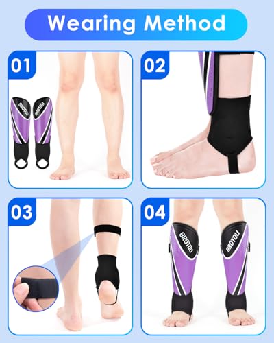 BROTOU Shin Guards Soccer Youth, Soccer Shin Guards for Kids 3-15 | Light Weight Adjustable Straps Shin Pads Protection Equipment with Ankle and Leg Calf Protection - color: Purple, size: Medium