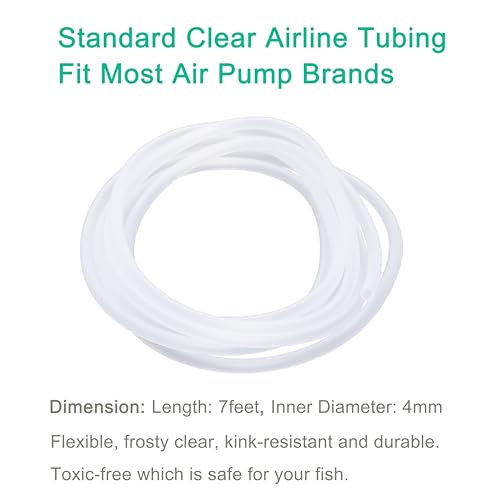 Aquarium Air Pump Accessories - 7 Feet Airline Tubing Standard with Air Stone Disc, Check Valves, Suction Cups and Connectors for Nano Air Pumps Small Buckets and Fish Tank