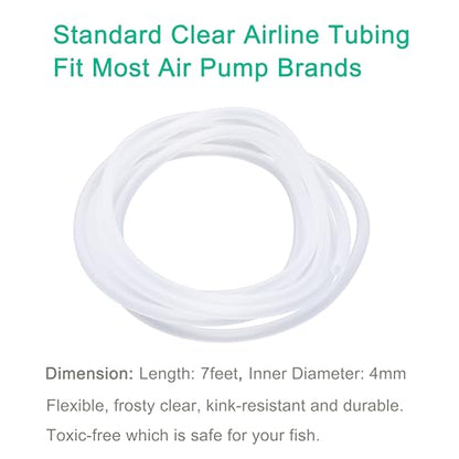 Aquarium Air Pump Accessories - 7 Feet Airline Tubing Standard with Air Stone Disc, Check Valves, Suction Cups and Connectors for Nano Air Pumps Small Buckets and Fish Tank
