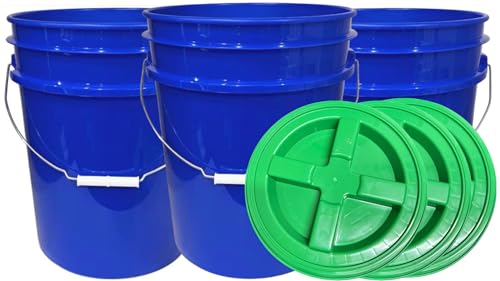 5 Gallon Food Grade Reflex Blue Bucket with Screw on Lid- Pack of 3- Made in USA