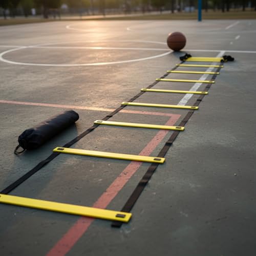 Agility Ladder for Speed Training, Flat-Lay PP Plastic Design with High-Vis Yellow Rungs
