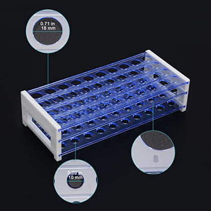 stonylab Test Tube Rack, 3-Tier Detachable Blue Plastic Holder Stand Rack, for Laboratory Scientific Experiments, 45/64 inch 40-Place