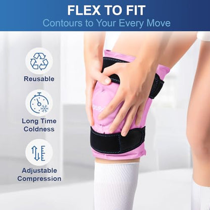 APEXUP Ice Pack for Knee Pain Relief, Large Reusable Wrap After Surgery, Flexible Gel Cold Pack for Injuries, Pain Relief for Back, Shoulder, Elbow, Ankle and Leg (Pink, XXL, 2PK) - size: 2X-Large-2PK, style: Pink