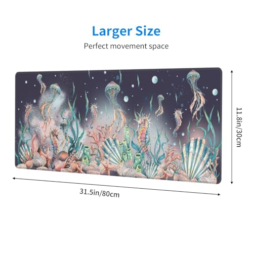 Jellyfish Mouse Pad XL Large Mousepad Non Slip Rubber Base Desk Mat for Laptop Computer Gaming 31.5" X 12" - color: Jellyfish