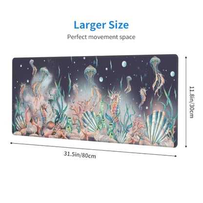 Jellyfish Mouse Pad XL Large Mousepad Non Slip Rubber Base Desk Mat for Laptop Computer Gaming 31.5" X 12" - color: Jellyfish