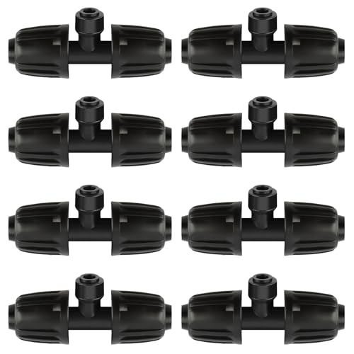 Kalolary 8PCS 1/2'' to 1/4'' Drip Irrigation Fittings Barbed Tee Quick Connector, Push-to-Fit Drip Irrigation Parts Anti-Leak Locked Splitter Fitting for Irrigation Tubing with 3-Way Connector