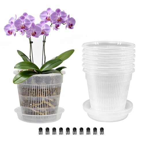 Orchid Pot with Saucers, 6 Pack Orchid Pots with Holes, 5.5" Clear Orchid Pots for Repotting, Breathable Slotted Orchids Planter - color: 6pcs 5.5in + Saucers
