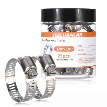 25 Pack Worm Gear Hose Clamp, Adjustable 3/8'' - 5/8'' (10-16mm) Stainless Steel Hose Clamp, Metal Fuel Line Pipe Clamp for Plumbing, Automotive And Mechanical Application - size: 3/8"-5/8(10-16mm)