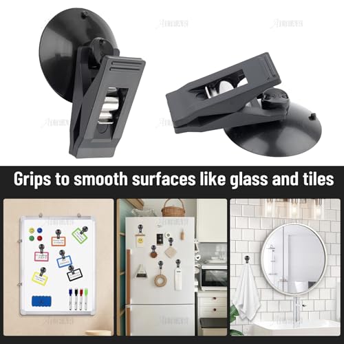 AUEAR, 4 Pack Black Suction Cup Clips Round Holder Multiple Purpose Card Clamp for Car Business Kitchen Office Home Accessories