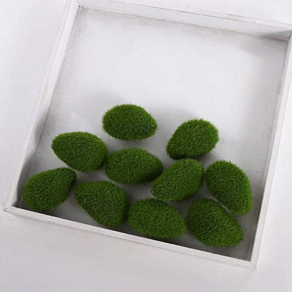10PCS Artificial Moss Rocks Decorative Faux Green Moss Balls Stone Decoration Moss Covered Stones for Floral Arrangements, Fairy Garden Crafting