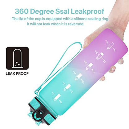 EYQ 32oz Water Bottle with Straw, Time Marker, Blue Purple - color: 5.Green/Purple Gradient