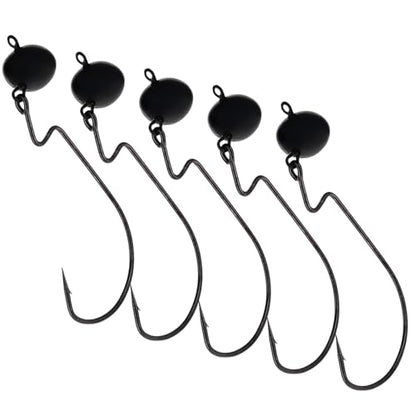 Reaction Tackle Football Swing Jig, Free-Swinging Hook with Football Head for Bass Fishing, Deep Water and Rocky Terrain (5-Pack) - color: Black, size: 3/8 Oz