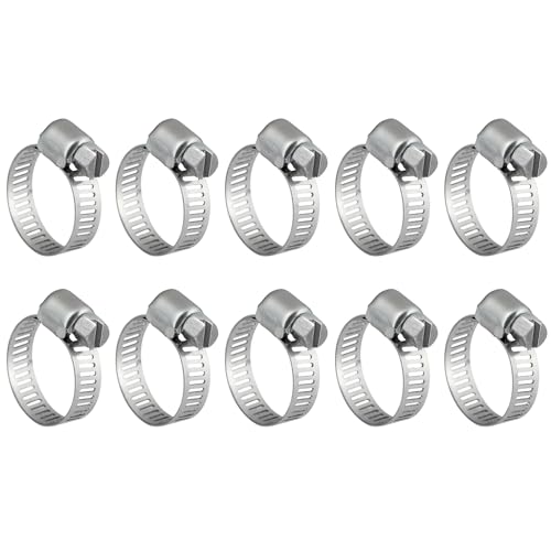 #4 Mini Hose Clamp 10Pcs, Adjustable Stainless Steel Band with Zinc Plated Screw, Wire Hose Clips Worm Gear Hose Clamps
