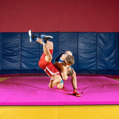 BalanceFrom 6x4 Feet 4-Panel Folding Gymnastics Mat – 2-Inch Thick Pad with Vinyl Surface and Carrying Handles for Tumbling, Yoga, Pilates, Home Workouts, and Martial Arts - color: Pink
