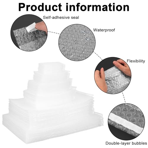 50Pack Self-Seal Bubble Out Bag Pouches 8 x 10 Inch Double Walled Self-Sealing Protective Bubble Pouches Wrap Cushioning Bags for Shipping, Packing, Moving