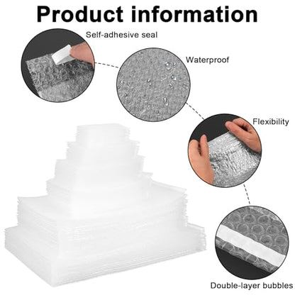 50Pack Self-Seal Bubble Out Bag Pouches 8 x 10 Inch Double Walled Self-Sealing Protective Bubble Pouches Wrap Cushioning Bags for Shipping, Packing, Moving