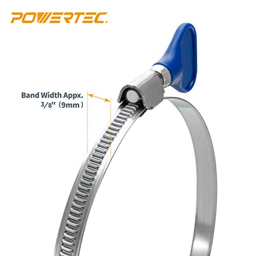 POWERTEC 70262 Stainless Steel Hose Clamp - 2-1/2 Inch, Adjustable, 10 Pack for Dust Collector, Dryer Vent & Pipe