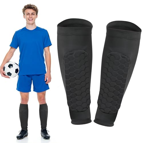 Soccer Shin Guards, Shin Defenders for Kids Youth Adult Ski Shin Guards Pads for 2-18 Years Old Calf Compression Sleeve with Honeycomb Pads, Lightweight Calf Protective Gear for Football - size: Large