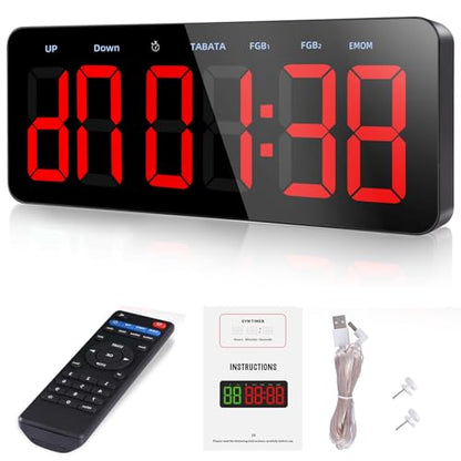 PELLOR Upgraded Gym Timer Clock for FBG/EMOM/Tabata, Interval Timer with Function Modes Display, Countdown/Up Stopwatch Clock for Sports,Home Gym,Yoga,Boxing,Garage,Office,Classroom