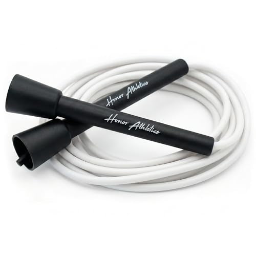 HONOR ATHLETICS Speed Rope, Skipping Rope - Best for Double Under, Boxing, MMA, Cardio Fitness Training Condition - Jump Rope - color: White Rope / Black Handle