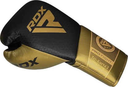 RDX Professional Boxing Gloves, Mark PRO Lace-Up Competition Gloves, Super Skin Maya Hide Leather, Padded Wrist Support, Multi-Layered, Traditional Extra Long Laces for Firm Secure Fit