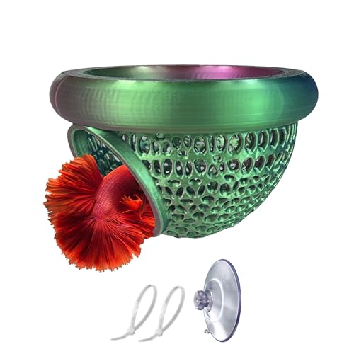 Floating Betta Hammock, Multi-Functional Fish Tank Decor, Betta Hideout with Suction Cup, Feeding Rings, Aquarium Plant Holder, Betta Fish Tank Accessories, Eco-Safe PLA, Medium, Peacock Green - color: Peacock Green