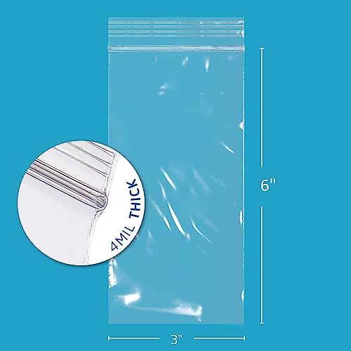 3" x 6" Small Reclosable Zip Bag - Heavy-duty 4 Mil, Bulk Case of 100 - Clear, Resealable Zip Top Lock for Storage & Packaging Food, Nuts, Bolts & Screws. - size: 3" x 6"