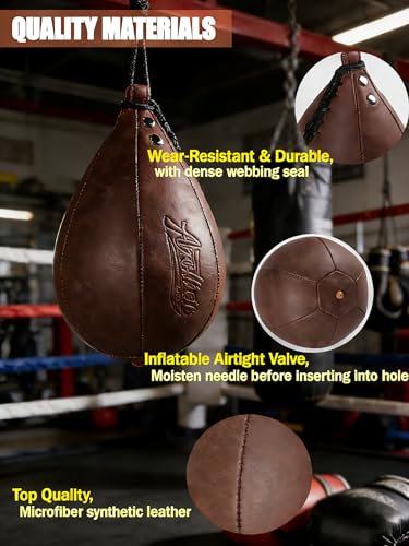 Speed Bag for Boxing & MMA,Leather Reflex Training Pear Shaped Punching Bag - color: Coffee