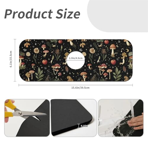 Kitchen Sink Splash Guard，small mushrooms flowers-1 Faucet Mat Sink Gadgets-Super Absorbent Fast Drying Mat Drip Catcher for Kitchen, Bathroom,Sink Mat, Dish Drying Mat, Bathroom(15" X 5.5" ) - color: small mushrooms flowers-1