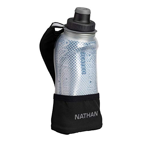 Nathan Running Handheld Water Bottle Adjustable No-Grip Quick Squeeze Lite Hand Strap. Reflective Hydration - color: Black / Marine Blue, style: 12oz Insulated
