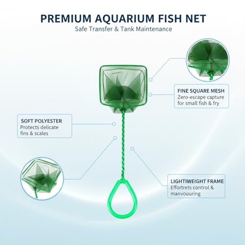 Green Square Mesh Aquarium Net for Fish Transfer and Tank Cleaning - size: 12.99 x 3.94 x 3.82"