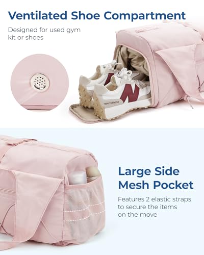 BAGSMART Gym Bag for Women, Lightweight Duffel with Shoe Compartment, Weekender with Wet Pocket, Workout Yoga Tote, Cream - color: Cream, style: Casual Tote