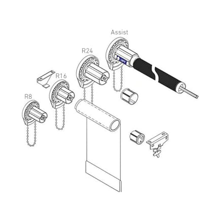 Roll Ease R-Series Roller Shade Bracket Kit with R16 Clutch + RB560 Brackets + End Plug (White) for 1-1/2"(38mm) Tube - style: R16 + RB560 Kit for (1-1/2")