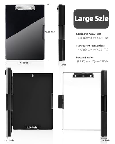 Clipboard with Storage, Nurse Dry Erase Clip Board, 8.5x11, Black - color: Black